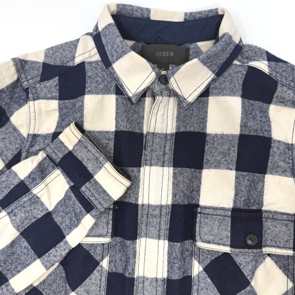 J.Crew Womens XS Buffalo Check Flannel Half Zip Pullover‎ Navy Blue Wool Blend